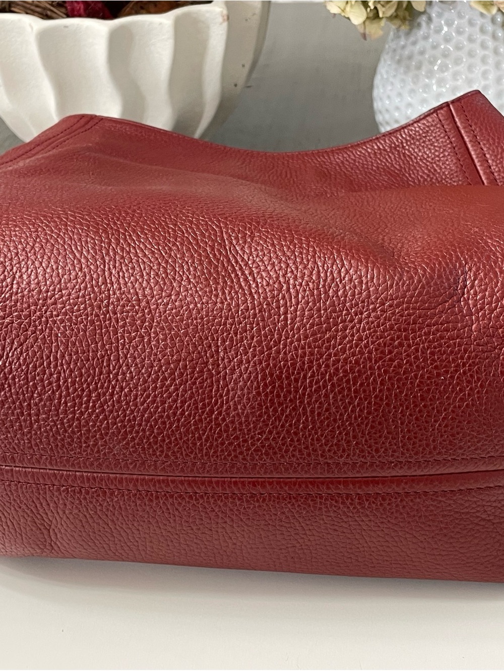 Michael Kors Large Pebbled Leather Hobo Shoulder Bag Burgundy Wine Gold Tone - Picture 4 of 13
